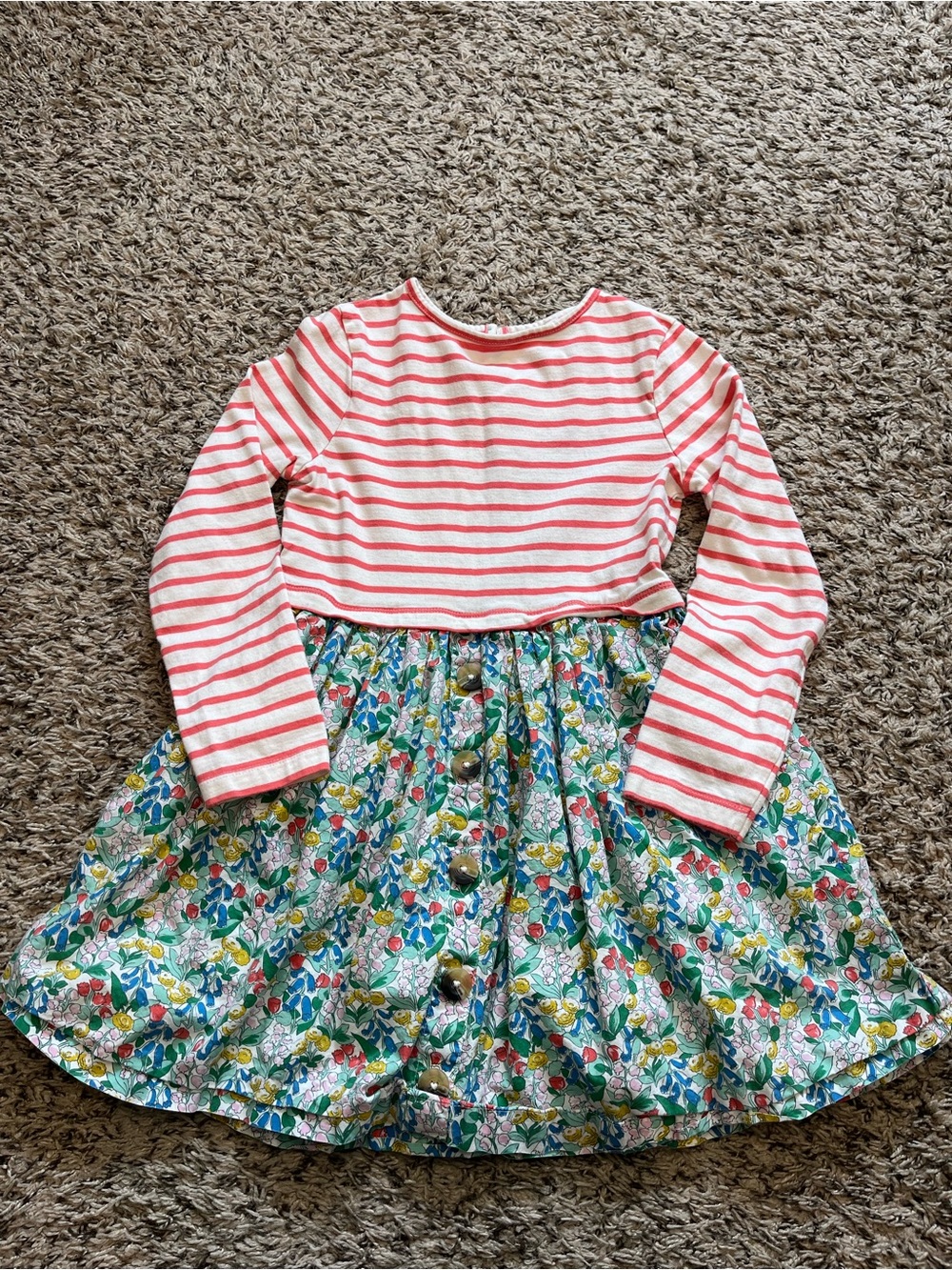 Mini Boden Girls Striped Top with Floral Button-Front Skirt - Like New